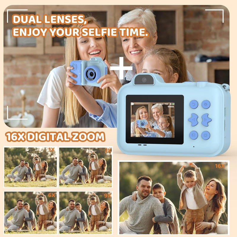 MISIRUN Kids Camera Instant Print, Christmas Birthday Gifts Toys for Girls Boys Age 4 5 6 7 8 9 10 11 12 Years Old,1080P HD Dual Lens Selfie Digital Camera with 5 Rolls Print Paper Stickers Pens 32G Card - Image 4